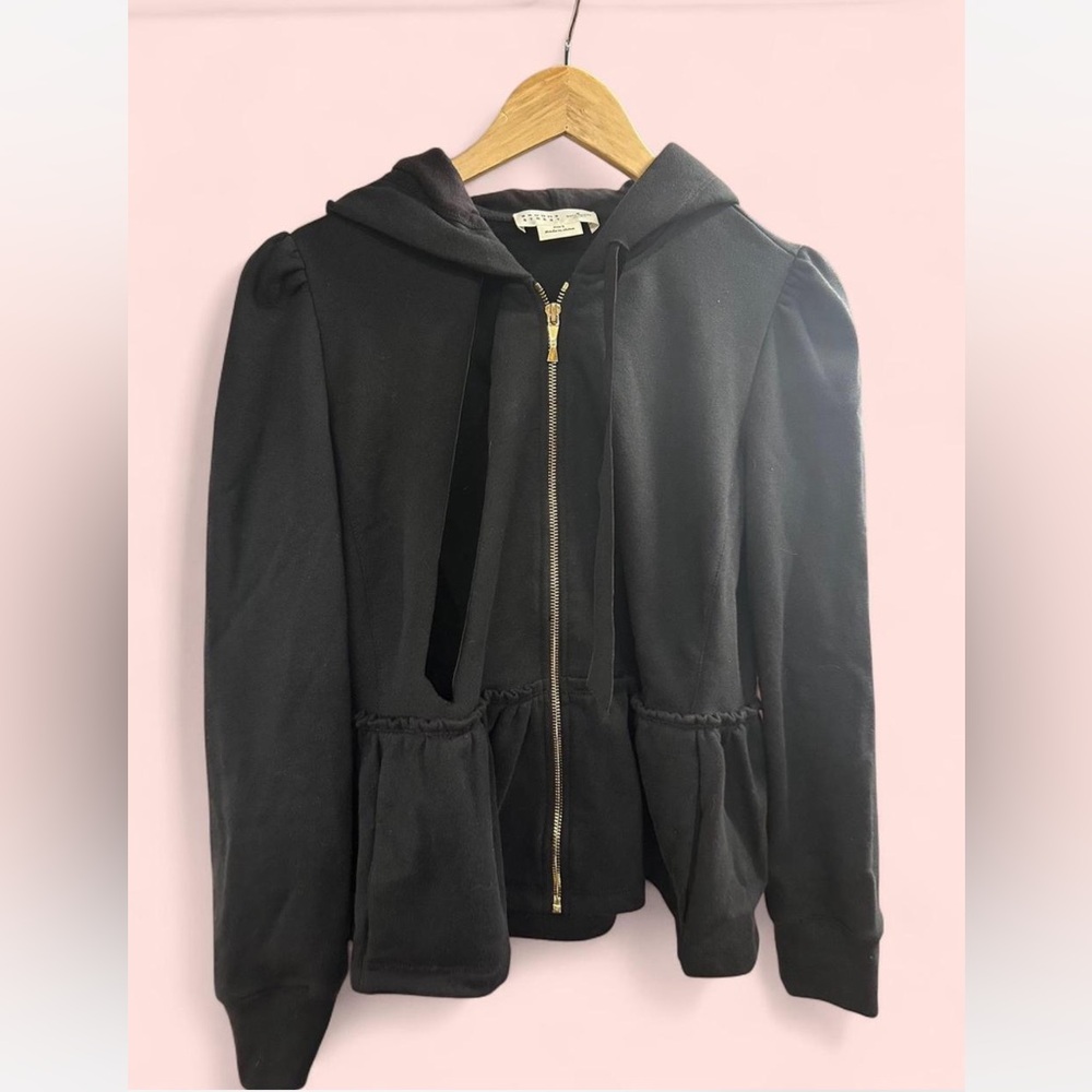 Kate Spade Brooke Street Peplum Black Gold Zip Up Hoodie Size Small W/ Velvet